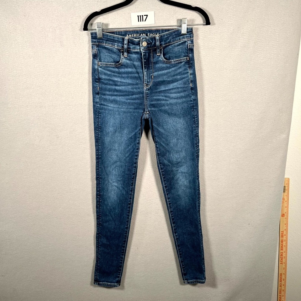 American Eagle Outfitters Jeans Women 2 Blue Denim Whiskering Medium Wash Skinny